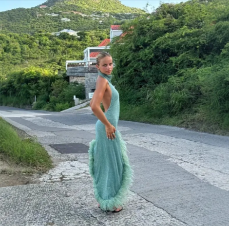 Feather Trim Halter Party Dress