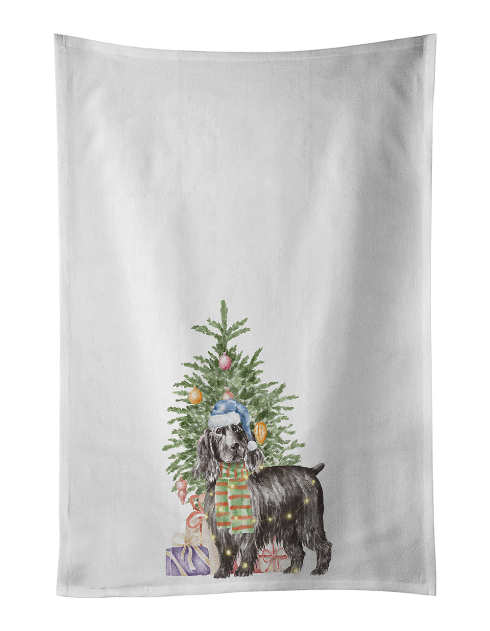 Cocker Spaniel English Black Christmas Presents and Tree Kitchen Towel Set of 2