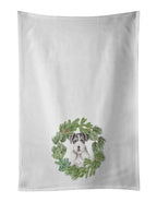 Jack Russell Terrier Black and White Wirehaired Christmas Wreath Kitchen Towel Set of 2