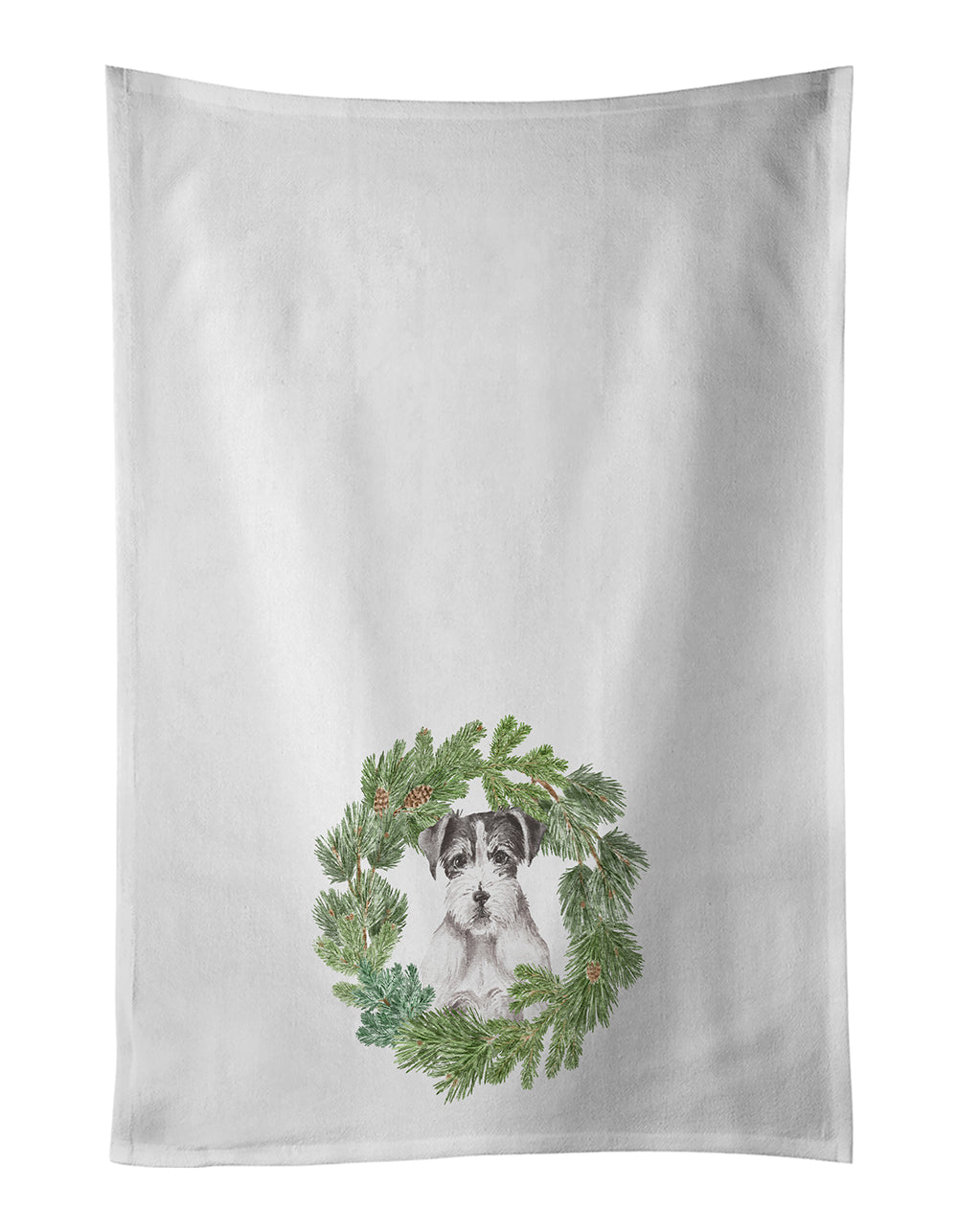 Jack Russell Terrier Black and White Wirehaired Christmas Wreath Kitchen Towel Set of 2