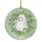 Samoyed Sitting Christmas Wreath Ceramic Ornament