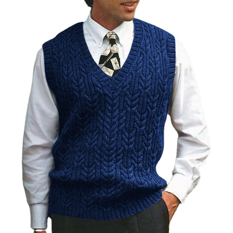 Men's Cable-Knit V-Neck Sweater Vest