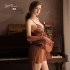 New Sexy Deep V Lace Nightgown with Robe Set