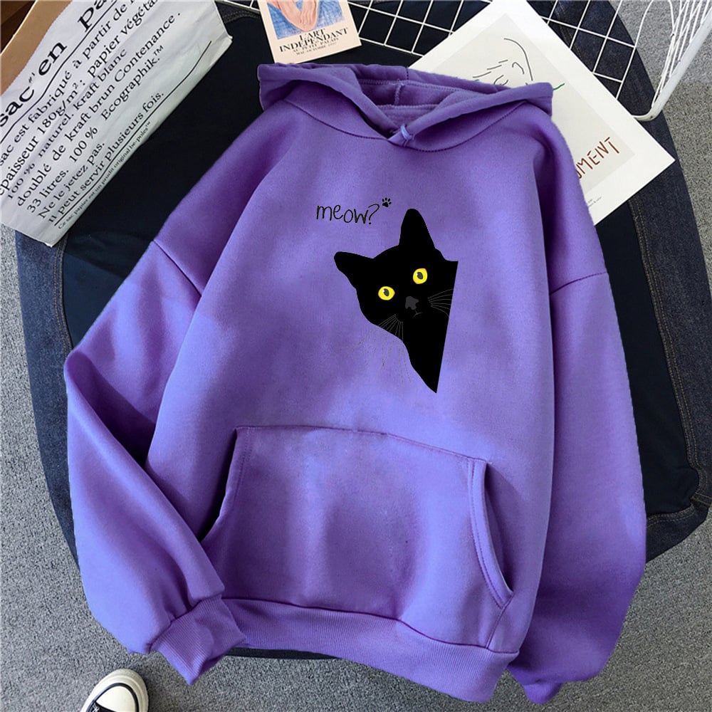 Personalized Black Cat Hooded Fleece Coat Plus Size