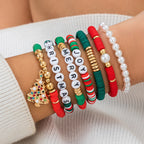 Contrast Color Polymer Clay Beaded Christmas Bracelet