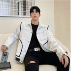 Men's Short Retro Striped Leather Jacket