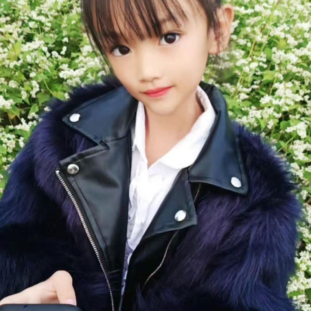 Children's Faux Fox Fur Coat - Casual Military Green