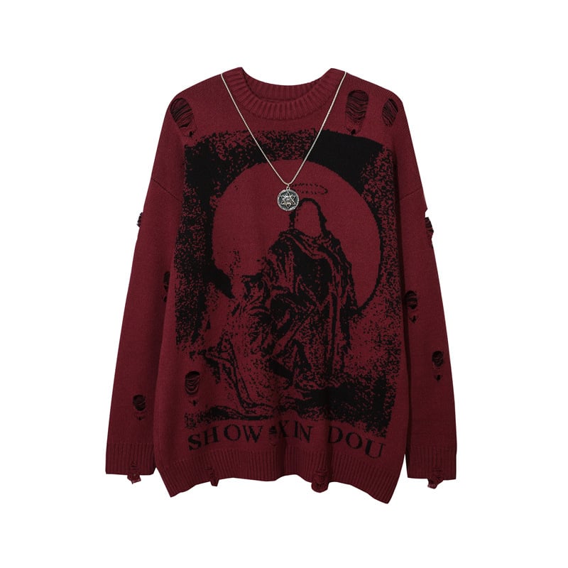 Oversized Pullover Sweater with Ripped Hip-hop Style | Streetwear