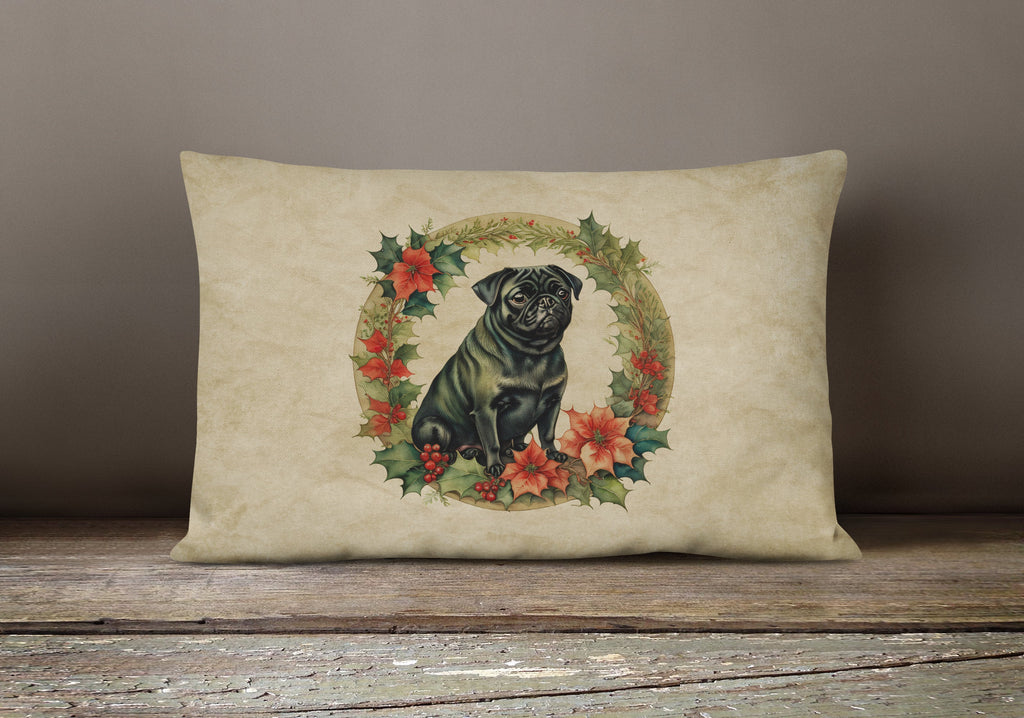 Pug Christmas Flowers Throw Pillow