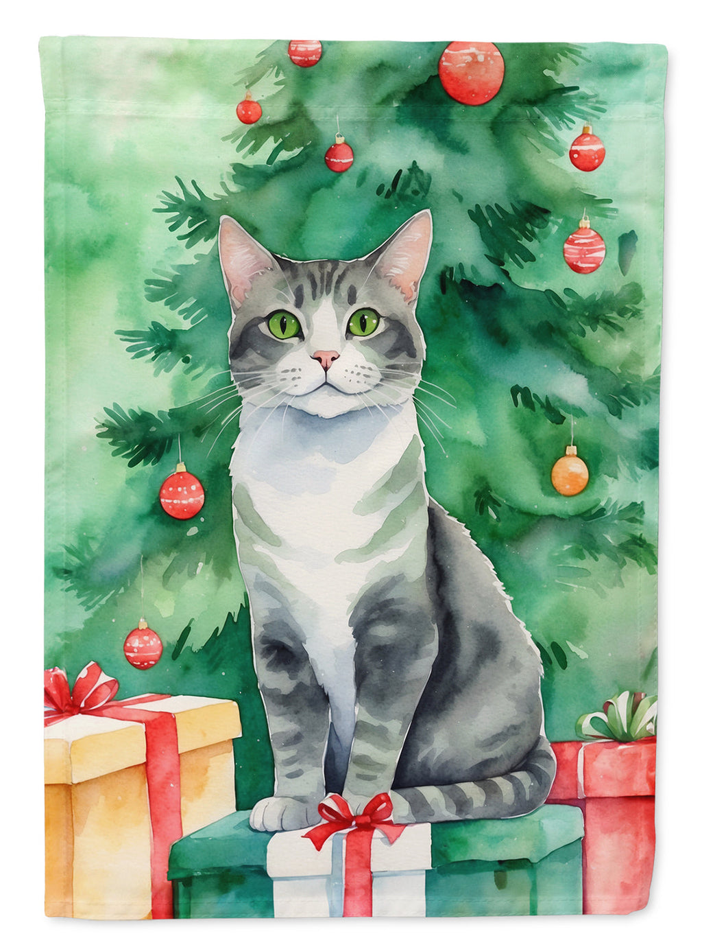 Ural Rex Cat By the Christmas Tree Garden Flag