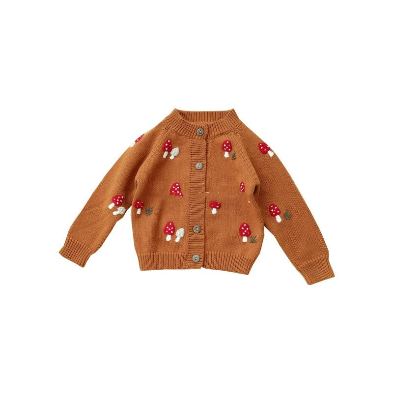 Hand Embroidered Knitted Mushroom Cardigan for Kids