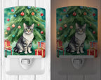 German Rex Cat By the Christmas Tree Ceramic Night Light