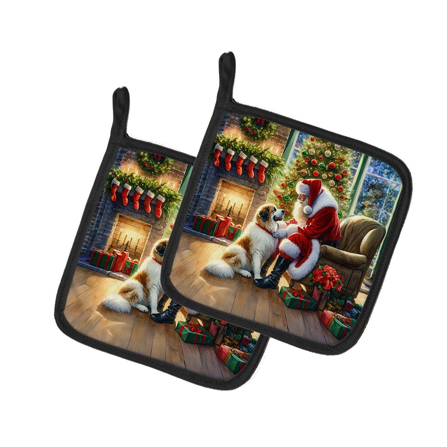 Great Pyrenees and Santa Claus Pair of Pot Holders
