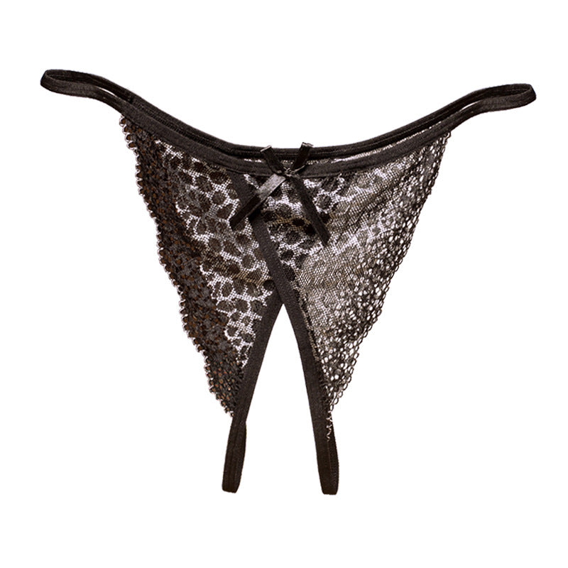 Leopard Print Women's Open Crotch Lace Thong Underwear