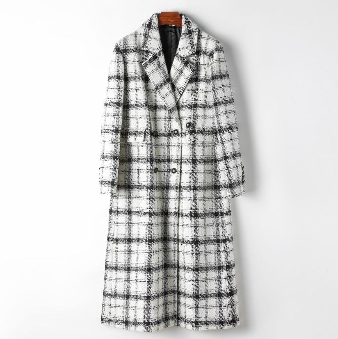 Mid-length Plaid Woolen Coat for Women