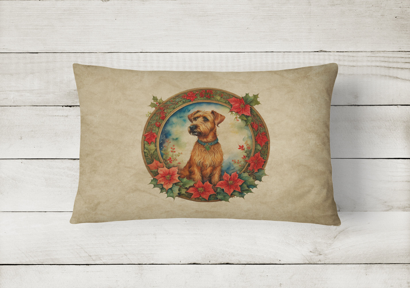 Irish Terrier Christmas Flowers Throw Pillow