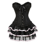 Striped Body Shaping Lingerie Set with Lace Skirt