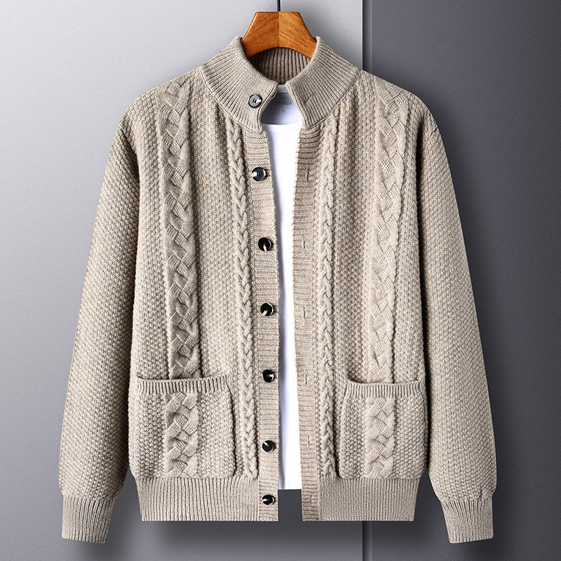 Retro Jacquard Loose-Fitting Cardigan for Young Adults