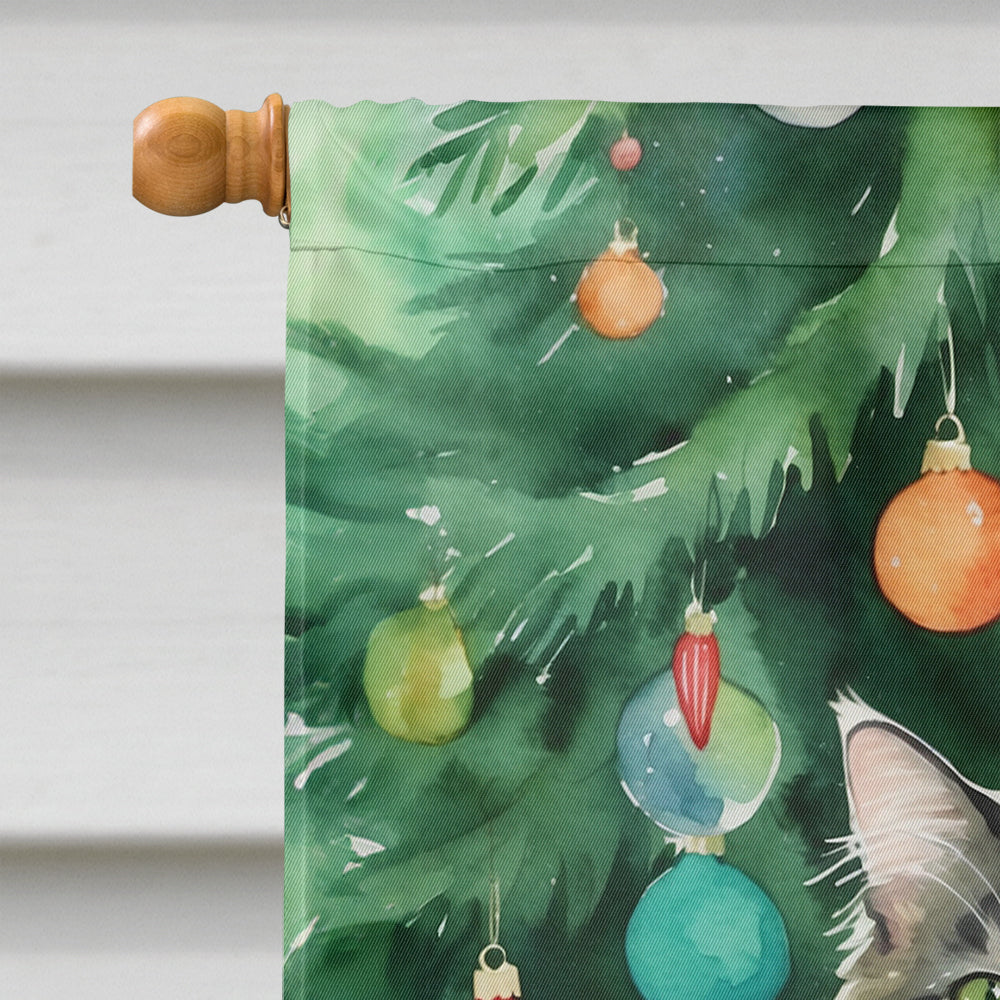 Norwegian Forest Cat By the Christmas Tree House Flag