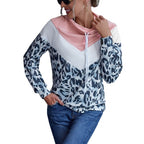 Leopard Print Color Block Hooded Sweater for Women