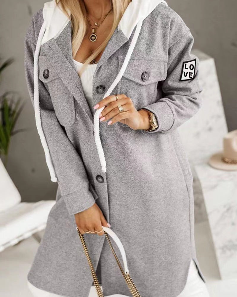 Women's Fashion Hooded Button Long Sleeve Coat
