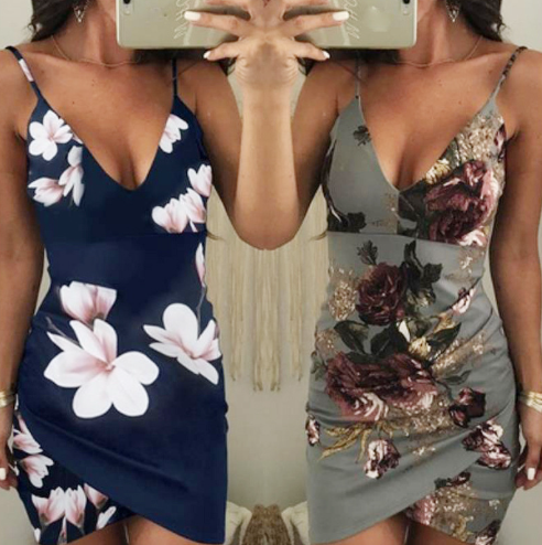 Floral Print Backless Bodycon Dress for Women
