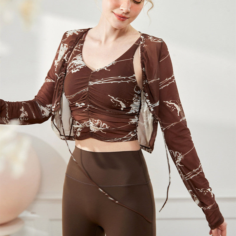 Breathable Mesh Yoga Set with Long Sleeve Coat & Bra