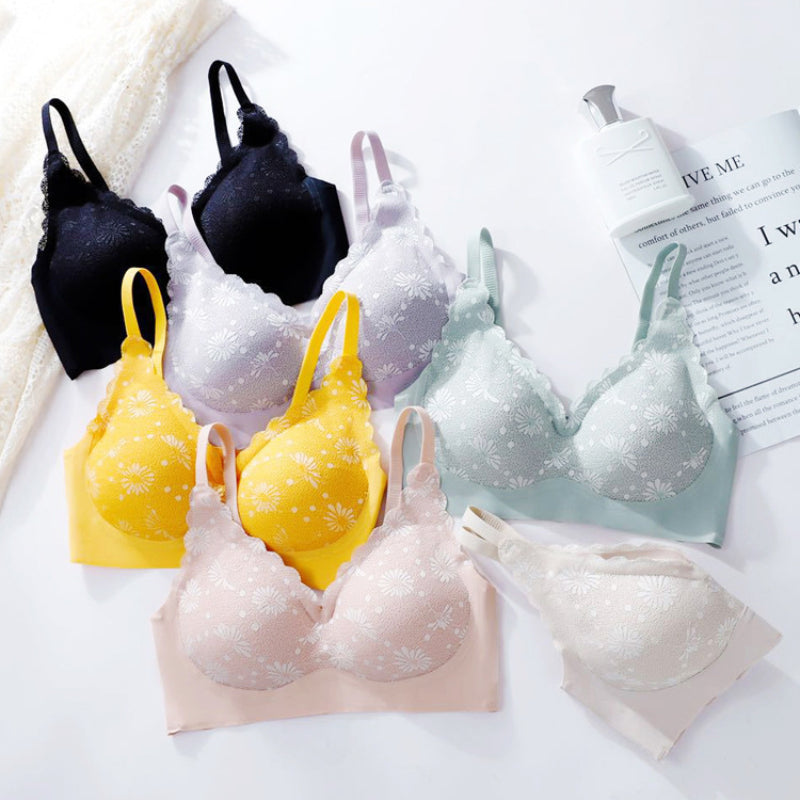 Floral Wireless Bra Women's Thin Cup Lingerie Tops