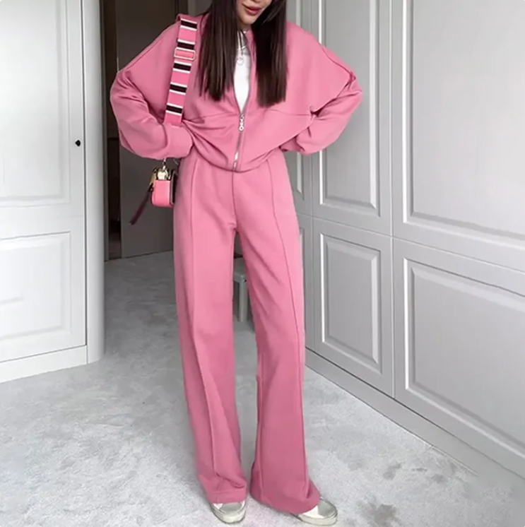 UrbanEase Zip-Front Sweater & Trousers Set