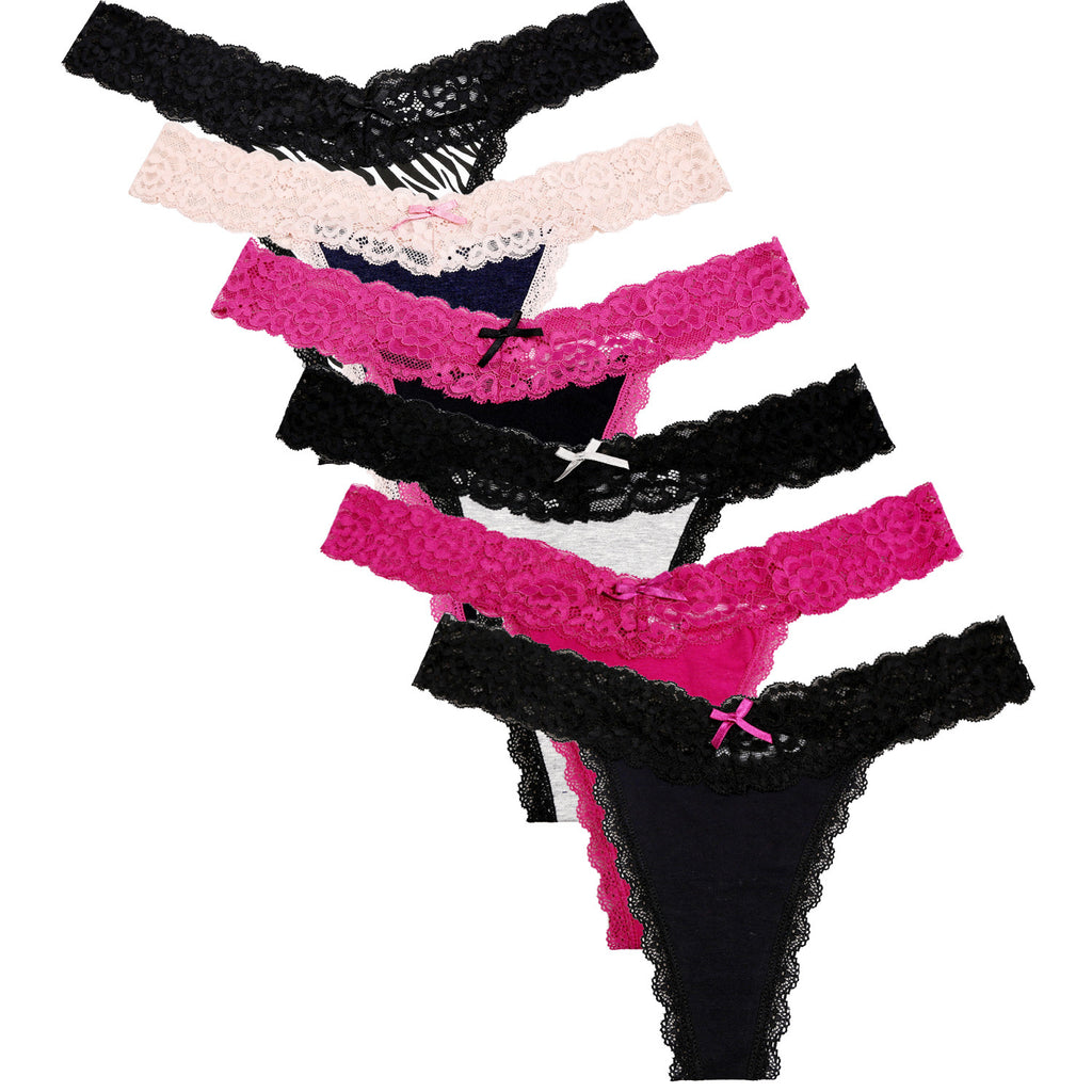 Women's Cotton Lace Thong Underwear - 6 Pack
