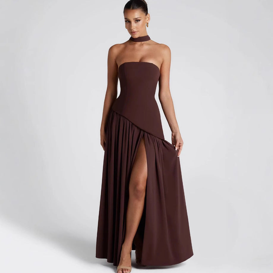 Strapless High-Slit Maxi Dress