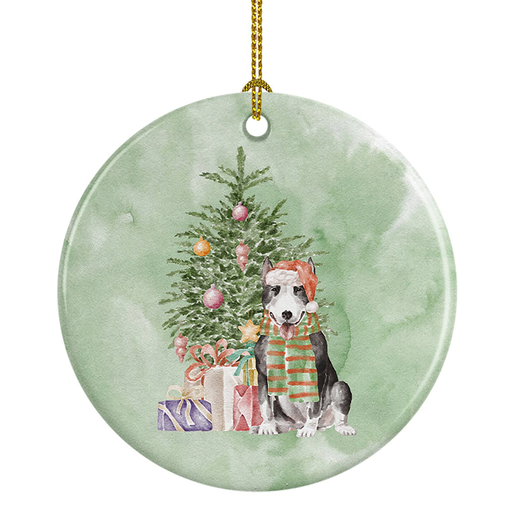 Bull Terrier Black Christmas Presents and Tree Ceramic Ornament