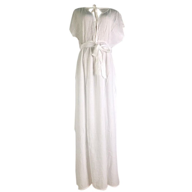Wrinkle Fabric Belted Beach Coat and Cover-Up Dress