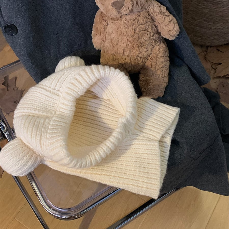 Cute Bear Ears Wool Hat for Women | Embroidered Cap