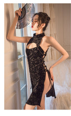 Lingerie Set - Lace Cutout Cheongsam Dress (Bodycon)