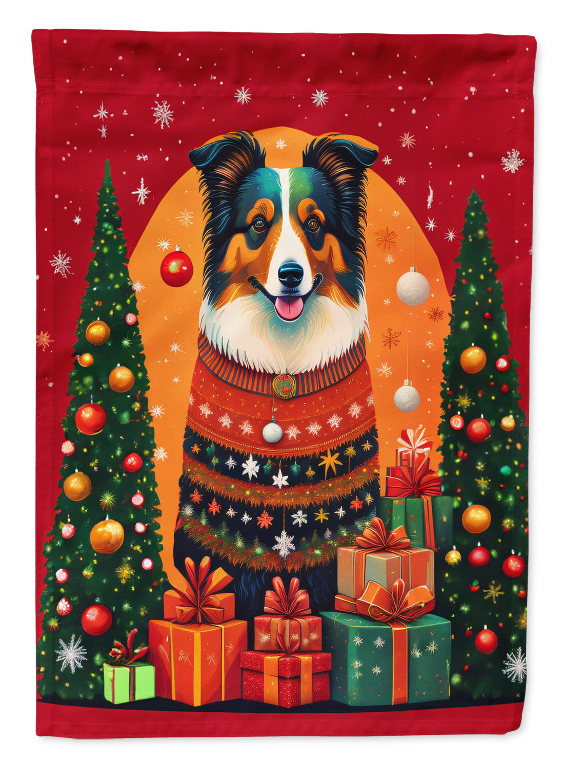 Collie Holiday Christmas House Flag