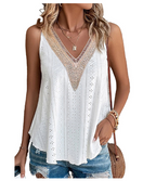 White Lace Crochet V Neck Loose Fit Tank Top (One Piece)