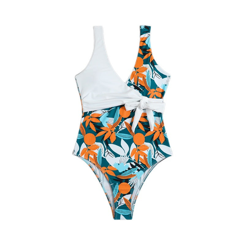 Women's One-Piece Bowknot Swimwear with Cross Design