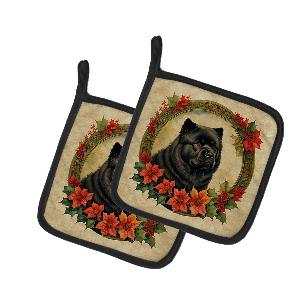Chow Chow Christmas Flowers Pair of Pot Holders