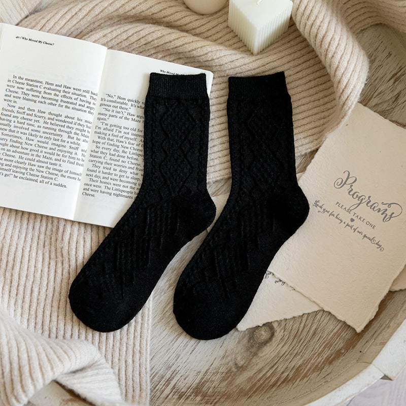 Classic Dark Floral Japanese Wool Socks for Ladies