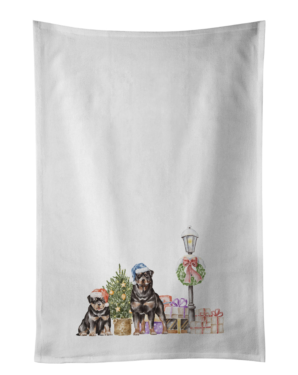 Rottweiler Adult and Puppy with Christmas Wonderland Kitchen Towel Set of 2