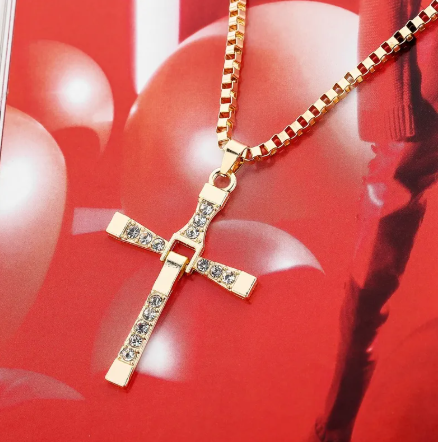 Men's Rhinestone Cross Pendant Necklace