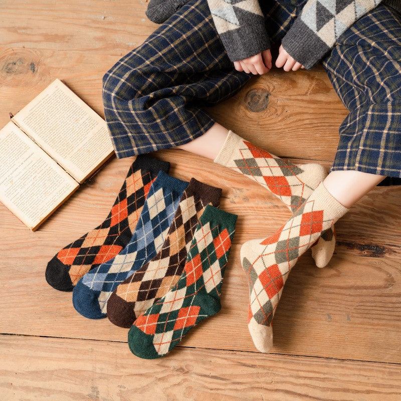 Thick Wool Socks with Needle and Thread Design