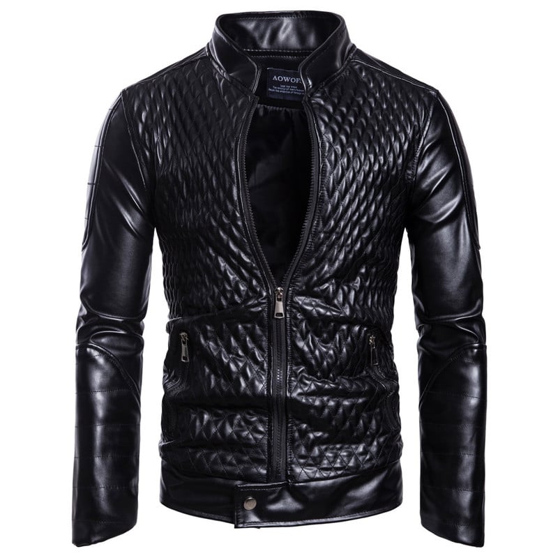 Men's Ouma Casual Stand Collar Leather Motorcycle Jacket