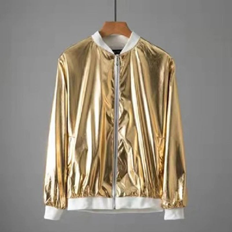 Men's Gold Silver Windbreaker Jacket for Autumn Fashion