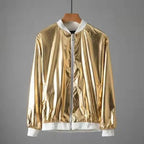 Men's Gold Silver Windbreaker Jacket for Autumn Fashion