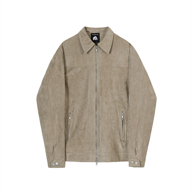 Men's Casual Suede Cropped Lapel Cargo Jacket
