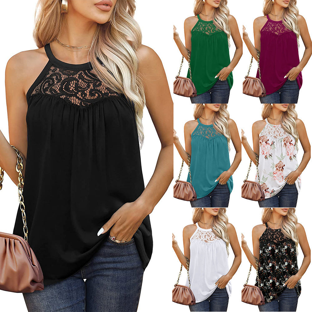 Loose Fit Summer Lace Halter Tank Tops for Women