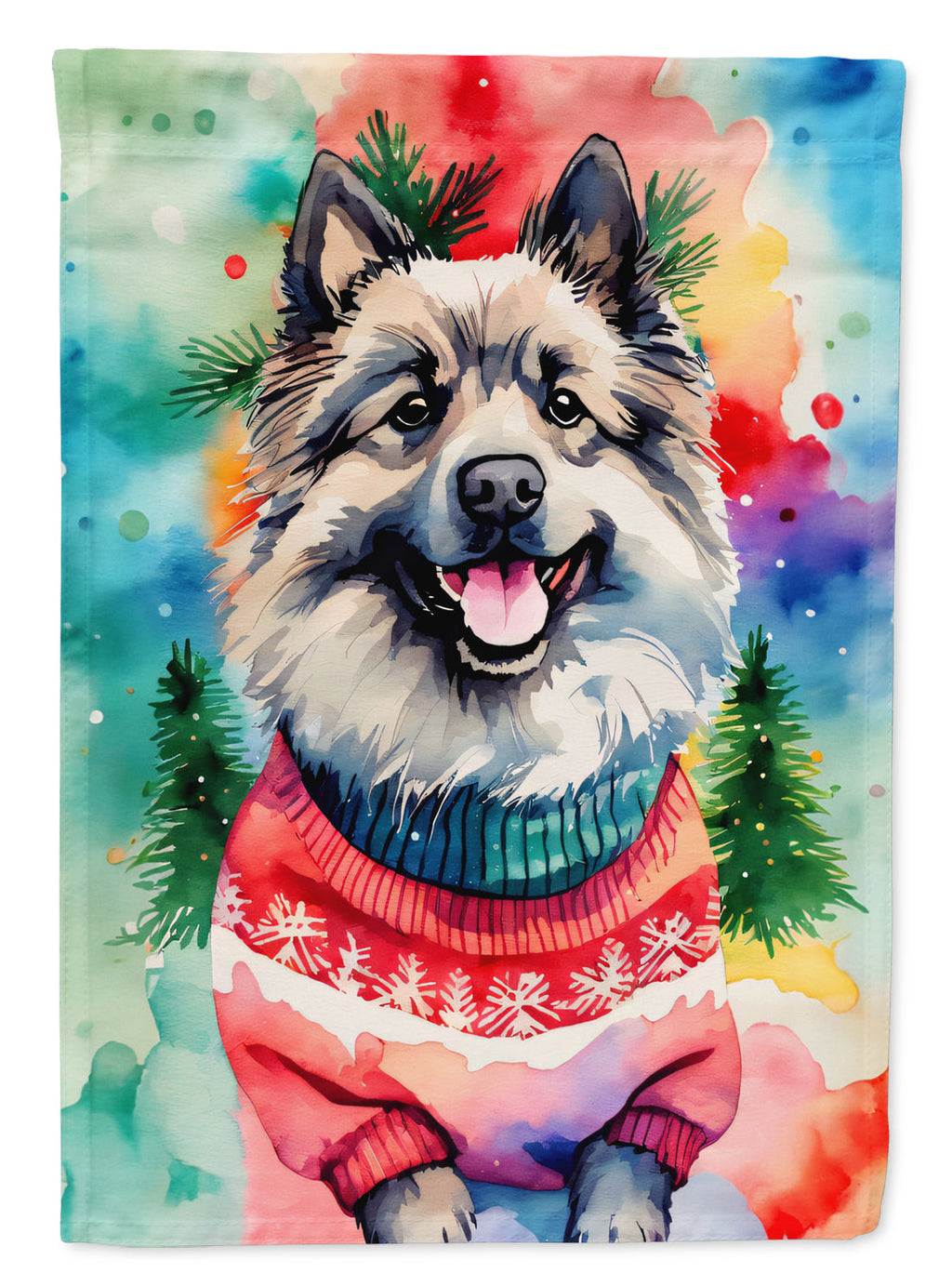 Keeshond Christmas House Flag