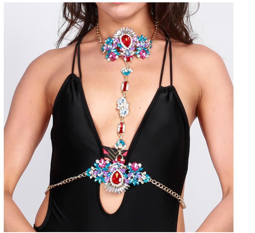 Exaggerated Alloy Rhinestone Sexy Bikini Body Chain